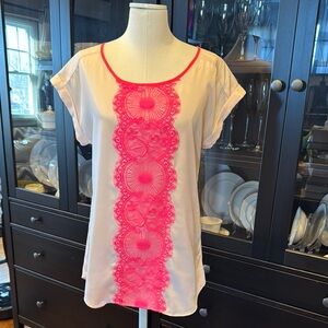 Express Light Pink Top with Hot Pink Lace Detail